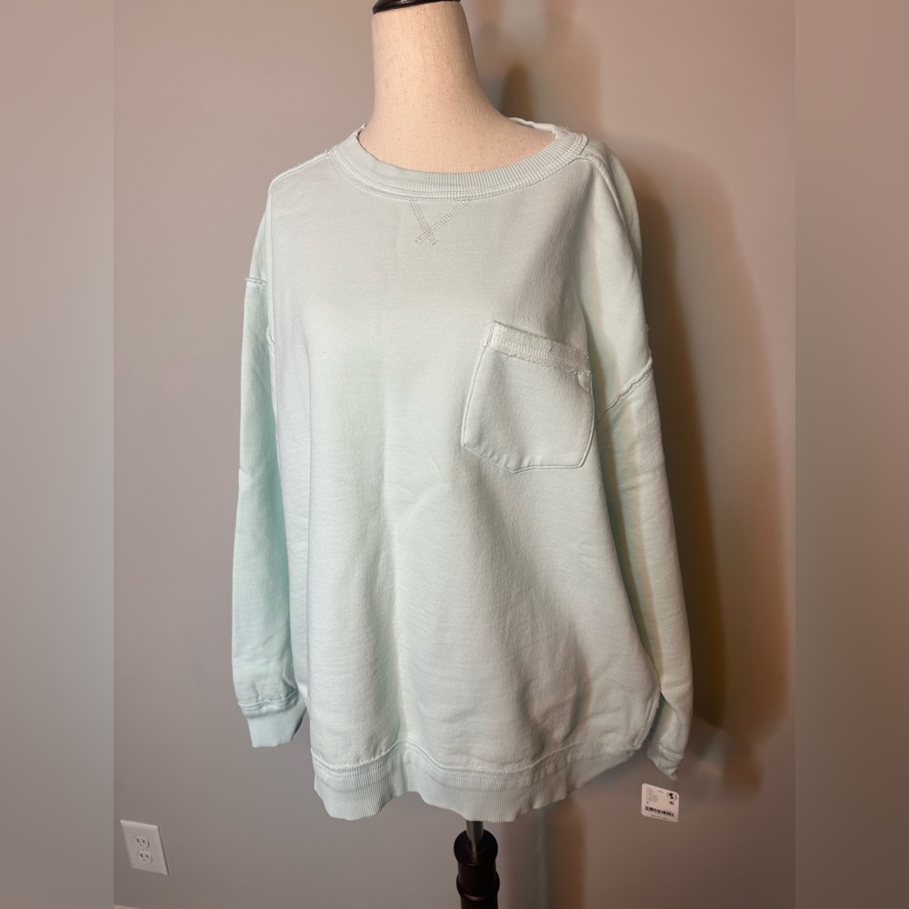 NWT sz S Free People We the Free Wallace Pullover sweatshirt in Sea Mist - Picture 2 of 12